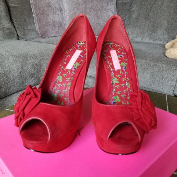 Betsey Johnson Suede Kalen Peep Toe Pumps - Picture 4 of 10